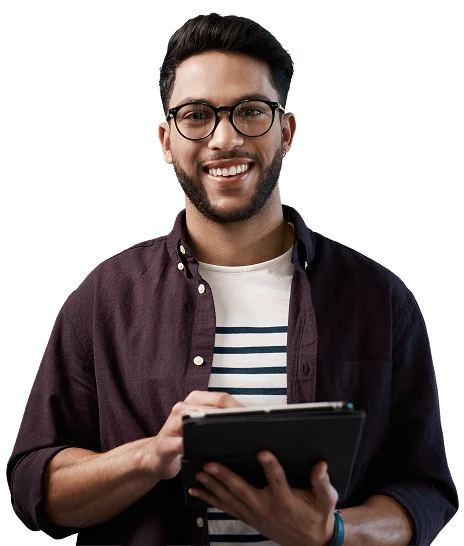 Comprador segurando um tablet